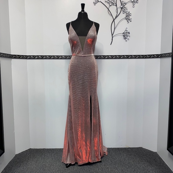 sparkly champagne prom dress Sparkly Champagne Prom Dresses Sequin Satin Pleated Formal Gown with Slit Champagne / US0
